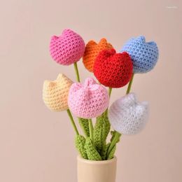 Decorative Flowers Multicolor Simulation Tulip Knitting Bouquet Hand-knitted Crochet Bouquets Multipurpose Decoration Not Easy To Fade Fake