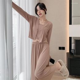 Women's Sleepwear Comfort Pajamas For Women Spring Autumn Suit Modal Long Sleeved Three Piece Set Home Wear Clothes Pijama Feminino