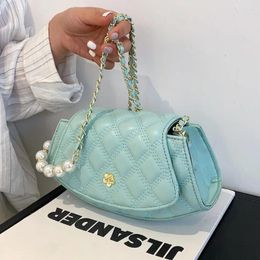 Shoulder Bags Lattice Square Crossbody Bag 2024 Summer High-quality PU Leather Women's Designer Handbag Pearl Chain Messenger