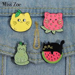 Pins Brooches Fruits cats enamel pins custom sheepskin lapel badges strawberries watermelons pears cats fun Jewellery childrens gifts WX