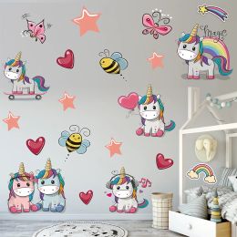 Stickers DIY Couple Unicorn Wall Decor Bee Wall Paper Sticker Diy Cartoon Unicorn Wall Stickers for Children Bedroom Wall Decoration