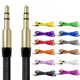 Fabric Braided flat Car Aux audio Cable Extended Auxiliary Cables for Samsung Android phone pc mp3 ZZ