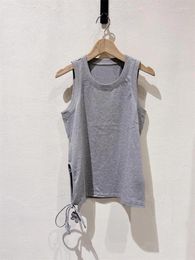 Women's Tanks Women Sleeveless Grey Tank Tops 2024 Summer Ladies Round Neck Side Flowers Decoration Lace-Up Slim Sexy Vest All-Match
