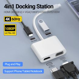 Adapter 4K60Hz USB C to HDMI VGA Adapter Type C to VGA to USB C Thunderbolt 3 for Dual Monitor Adapter Compatible with Nintendo Switch