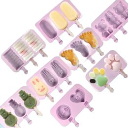 Tools Silicone Ice Cream Mould Popsicle Siamese Moulds with Lid DIY Homemade Ice Lolly Mould Cartoon Animals Image Handmade Kitchen Tools