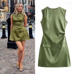 Casual Dresses Satin Dress Sleeveless Ruffle Sexy Short Daring Elegant And Pretty Women's Gown