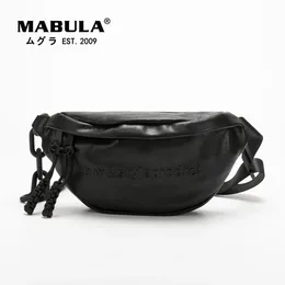 Waist Bags MABULA Black Unisex Couple Chest Bag Canvas Casual Hobo Shoulder Leather Phone Pack For Sport Simple Women Crossbody