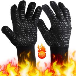 Gloves Barbecue Gloves Heat Resistant Antiscald Gloves Silicone Cooking Baking Barbecue Oven Gloves Kitchen Fireproof BBQ Accessories