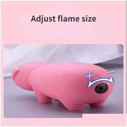 Lighters New Cute Piggy Butane Windproof 2 Jet Lighter Torch Turbine Personality Cigarette Accessories Gas Inflated Fun Gadgets Bar Dr Dhj0G