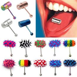 MODRSA 1Piece Hip Hop Rubber Vibrating Tongue Ring 16185mm Stainless Steel Barbell Piercing Punk Unisex Body Jewellery 240429