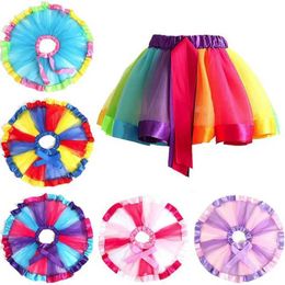 tutu Dress Fashion Rainbow Baby Girls Skirt Mesh Lace Tutu Skirt Children Dance Skirt Girls Ball Gown Pettiskirts Party Kawaii Mini Skirts d240507