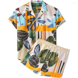 Men's Tracksuits Hawaiian Beach Shorts Set Men Short Sleeve Shirt And Printed Beachwear Casual 2 Piece Outfits Button-down Streetwear