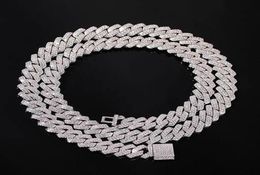 13MM Iced Cuban Link Prong Chain 14K White Gold Plated 2 Row Diamonds Necklace Cubic Zirconia Jewellery 1624inch Length66808146938121