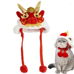 Cat Costumes 2024 Cartoon Pet Hat Dragon Year Decorations Beanie For Chinese Years Costume Warm Wrap Hood Pets Dog Supplies