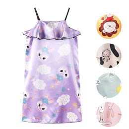 Pajamas New Summer Baby Girl Pajamas Fashion Animal Print Preschool Sleeveless Princess Pajamas Girls 3-10T Baby Night DressL2405