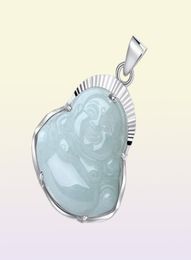 Silver Inlaid Jade Buddha Natural A Goods Pendant with Sterling Necklace Maitreya Buddha1374815