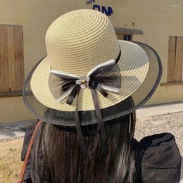 Berets Straw Sunscreen Cap Fashion Breathable Bow Bucket Hat Korean Style Fisherman