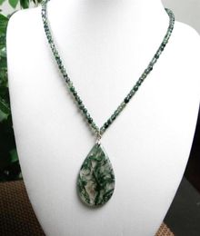 Natural water grass agate drop pendant leaf chalcedony necklace necklace moss agate jade pendant DIY pendant jewelry24814120665