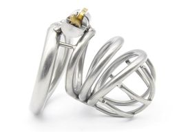 Latest Dormant Lock Design Male Stainless Steel Curve Cock Penis Cage Belt Device Ring BDSM Sex Toy2288171