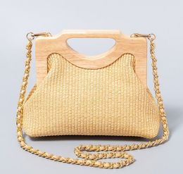 Fashion Half Moon Wooden Shoulder Crossbody Bags for Women Bamboo Woven Beach Straw Bag Rattan Phone Purse For Girls Party Cluth Bags