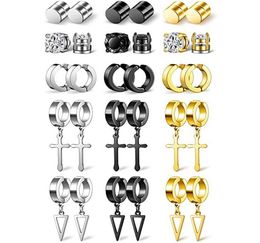 Stud 15 Pairs Magnetic Fake Earrings Stainless Steel Cross Dangle Hoop Nonpiercing Unisex Clip On Earring2176124