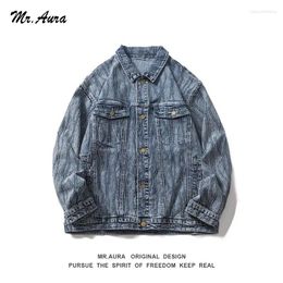 Men's Jackets Mr.Aura Spring Fall Design Senior Denim Coat Loose Retro Irregular Wave Striped High Quality Casual Jacket For Men