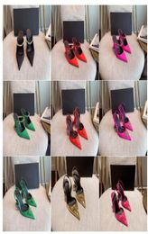 SATIN SLINGBACK PUMPS LEATHER PUMP Women Sandals High Heels Designer Luxury Outdoor Shoes Pink Purple Black Red Green Blue4901170