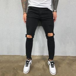 Men's Jeans Fashion Men Hip Hop Destroyed Ripped Skinny Beggar Pants Autumn High Quality Male Solid Hole Pencil Denim Trousers