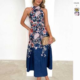 Designer Dress 2024 Spring/Summer Women's New Fashion Hanging Neck Print Waist Slimming Dress for Women Plus size Dresses
