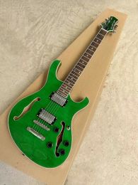 Guitar Semi Hollow Green Body Electric Guitar With Chrome Hardware Rosewood Fingerboard,Provide Customised Services