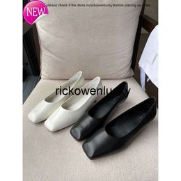 The row leather square head single shoes shallow mouth slip on comfortable commuting low heel shoes kitten heel shoes women