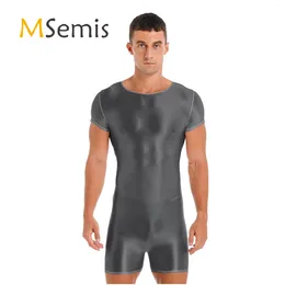 Women's Swimwear Men's Swimsuit Glossy Short Sleeve Round Neck Bodysuit Sport Running Yoga Gym Fitness Beach Swimming Suit