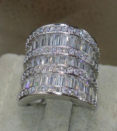 Size510 Luxury Jewelry Handmade 925 Sterling Silver Princess Cut Wide Ring White Sapphire CZ Diamond Gemstones Women Wedding Band6810363