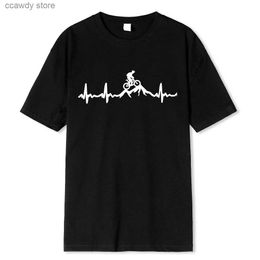Men's T-Shirts Mountain Bike Heartbeat Biking Print Mens T-shirts Casual 2024 Summer Short Seves BLACK Tshirt Ts Plus Size Camiseta H240507