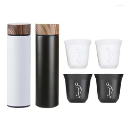 Mugs Insulated Cup And Coffee Cups Set Wood Pattern Cover Beverages Container Stainless Steel Drinkwares For Traveler