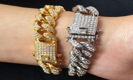 12MM Mens Luxury Iced Out Diamond Fashion Bracelets Bangles High Quality Gold Cuban Link Chain Miami Bracelet Hip Hop Jewellery Gift8997232