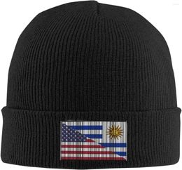 Berets USA Uruguay Flag Unisex Four Seasons Knitted Hat Winter Warm Hats For Men Women One Size Black