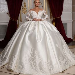 Applicants Sweetheart Satin Dresses Sleeves Wedding Ball Long High Waist Lace Decorative Border Court Custom Made Bridal Gown Vestidos De Novia