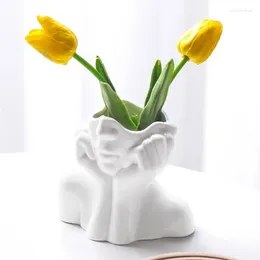 Vases NordicStyle Flower Vase Women Half Face Pot Ceramic Art Crafts Bedroom Living Room Desktop Decoration Resin