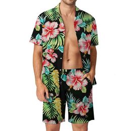 Floral 2PCS Shirts Suits Men Fashion ShirtsShorts Two Piece Sets Hawaii Beach Shirt Vocation Outfits Boy 240426