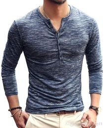 Mens Blouse Reveals Stylish Casual Slim T shirt Henley Shirt Mens Solid Colour Clothes Black Khaki1522500
