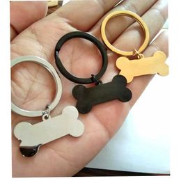 Keychains Lanyards High Quality Mirror Polish Stainless Steel Keychain Accessories Bone Pendant Dog Tag Rectangle Label Tag Key Chain