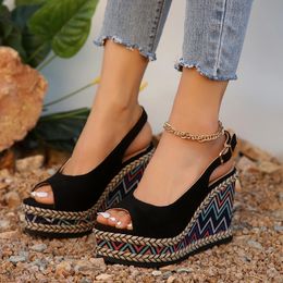 Peep Toe Wedge Heel Sandals for Women Summer 2024 Fashion y Platform Sandalias Mujer Thick Bottom Espadrille Shoes Woman 240425