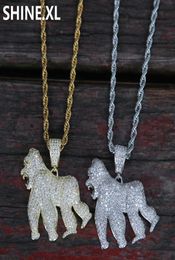 14K Gold Iced Out King Kong Gorilla Pendant Necklace Charm Animal Necklace for Men Women Party Jewelry6067065