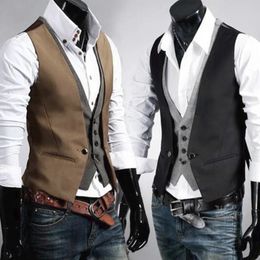 Business and Leisure Mens Double Breasted Waistcoat Dress Vest Meeting Party Wedding Formal Sleeveless Jacket 240507