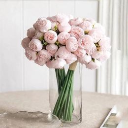 Decorative Flowers Silk Peony Artificial Rose Bouquet 27 Heads Table Flower Arrangement Bride Wedding Home Decoration Fake