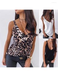 Women's Tanks Summer Chicly Leopard Print V-neck Sleeveless Tank Top Women Black Casual Sexy Classic S-2XL Simple Chiffon Female Y2k Tops