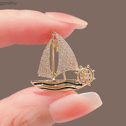 Pins Brooches Exquisite small sailboat brooch suitable for women unisex style Rhineston zircon lapel clip success badge party set Jewellery gift set WX