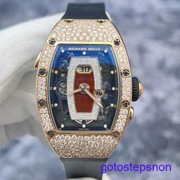 Minimalist RM Wrist Watch Rm037 Snowflake Diamond Red Lip 18k Rose Gold Material Date Display Women's
