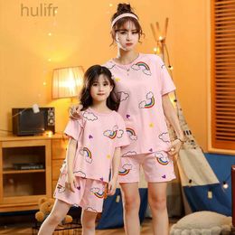 Family Matching Outfits Unicorn Rainbow Mother Daughter Matching Clothing Summer Family Pajamas Children Sleepwear Mother and Kids Dresses Girls Sets d240507